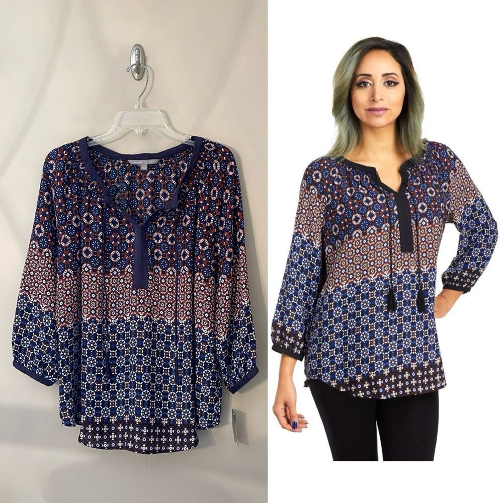 Valerie Stevens Group Mixed Mosaic Blouse / Tunic Large New with Tags